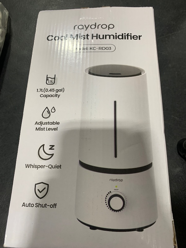 Photo 1 of raydrop Cool Mist Humidifiers for Home Babies, 1.70 L Quiet and Small Ultrasonic Humidifier for Bedroom Nightstand, Space Saving, Auto Shut Off - (0.45 Gallon, US 110 V)