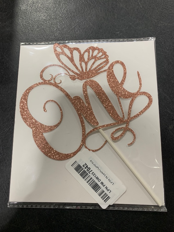 Photo 1 of We Can Bearly Wait Rose Gold Glitter Butterfly One Cake Topper, Butterfly Happy 1st birthday/Cheers to 1 Year, Butterfly Spring Flower Themed Baby's 1st Birthday Party Decorations Supplies