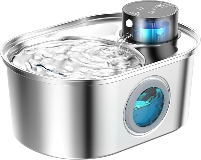 Photo 1 of Wireless Cat Water Fountain: Battery Operated Stainless Steel Pet Fountain, Automatic Cordless Water Dispenser Indoor, Metal Faucet Bottle for Drinking, Rechargeable Dog Water Bowl with 1 Filter