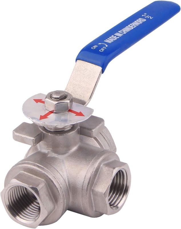 Photo 1 of DERNORD 3-Way Ball Valve, T Mounting Pad, Stainless Steel 304 Female Type with Vinyl Locking Handle (1/2 Inch NPT)