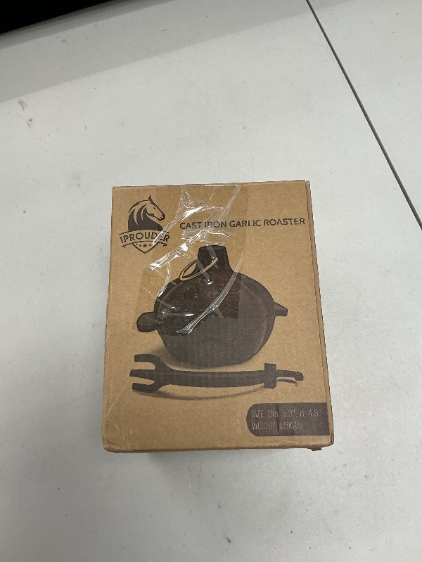 Photo 1 of IPROUDER Cast Iron Garlic Roaster with Handle, Smoker Roaster, Garlic Cooker, Garlic Baker, Garlic Roasting Pot, Potato Baker, Mini Cocotte, Used in the Kitchen Oven or Outdoors on a BBQ Grill Stove