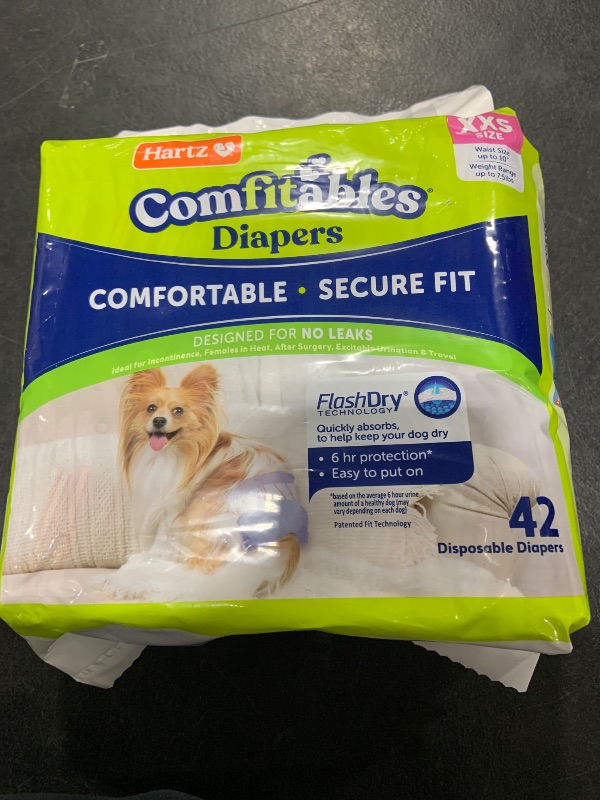 Photo 1 of New! Hartz® Comfitables® Disposable Dog Diapers, Size XXS 42 count, Comfortable & Secure Fit, Easy to Put On, Super Absorbent Male and Female Diaper