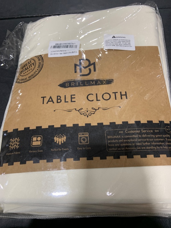 Photo 1 of BRILLMAX 10 Pack Ivory Tablecloths for 6 Foot Rectangle Tables 60 x 102 Inch - 6ft Rectangular Bulk Linen Polyester Fabric Washable Cloth Cover for Wedding Reception Banquet Birthday Party