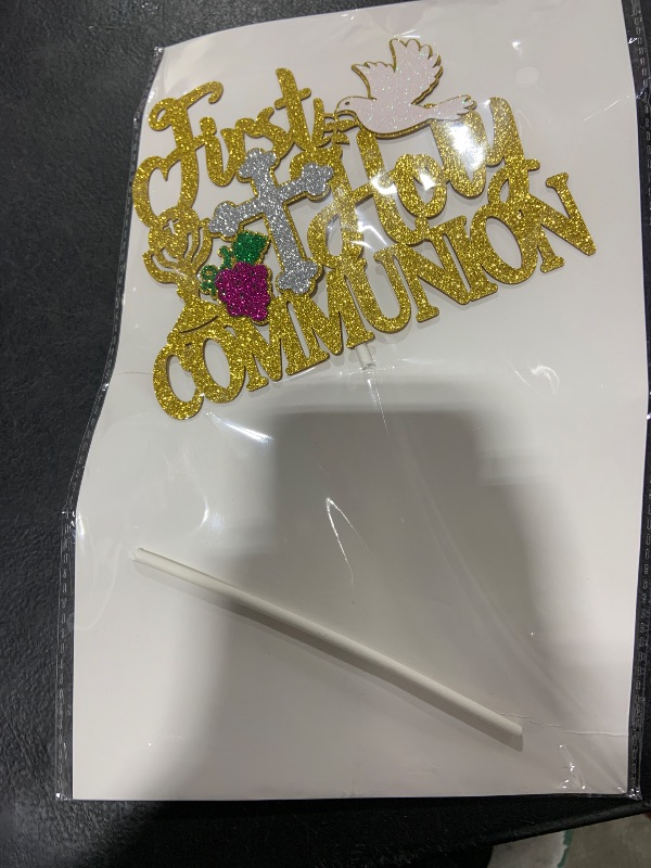 Photo 1 of First Holy Communion Cake Topper Bless Cross Baptism Baby Shower for Kids Boy Girl Christening Confirmation Party Gold Decorations