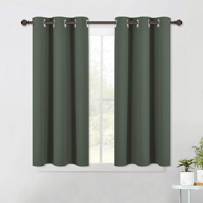 Photo 1 of NICETOWN Short Blackout Curtains Noise Reducing, Thermal Insulated and Privacy Room Darkening Drape Panels for Boy's Guest Room Door Small Short Window (Dark Mallard, 2 Panels, W42 x L45 -Inch)
