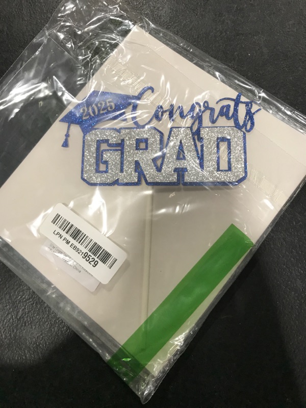 Photo 1 of Glitter Congrats Grad Cake Topper, Class of 2025 Party Decor, Congratulations, 2025 High School/College/University Graduation Party Decorations, Blue and Silver