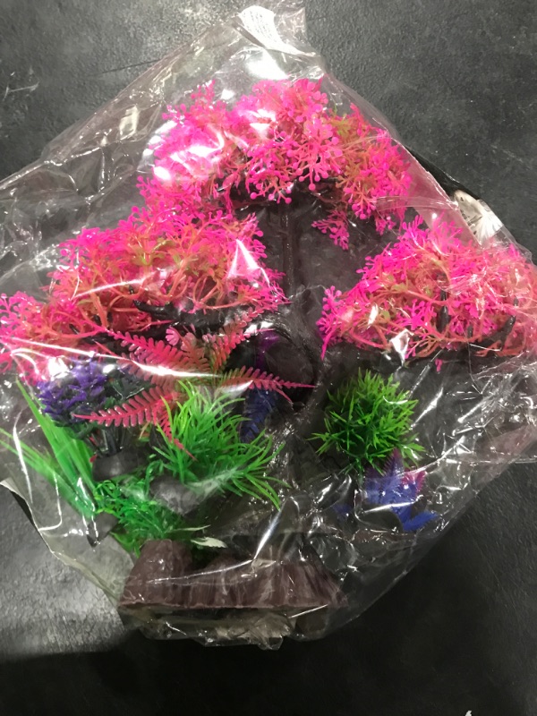 Photo 1 of Ameliade Aquarium Artificial Plastic Plants Decoration, Pink Cherry Blossom Tree Aquarium Decor Set, Goldfish Betta Fish Tank Decorations Hides Accessories?Pink