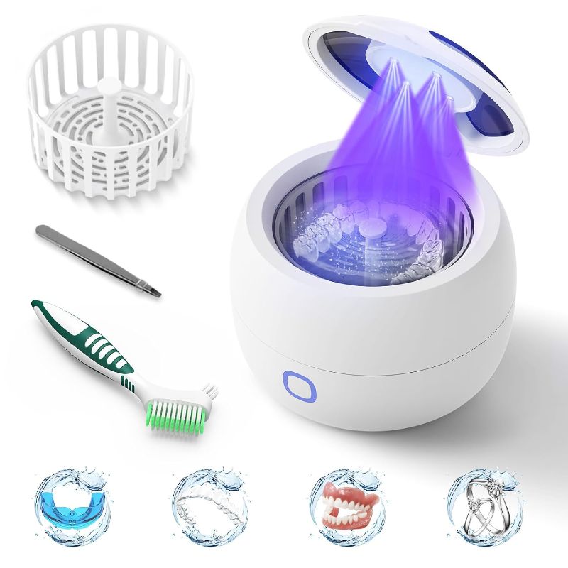 Photo 1 of Upgraded Ultrasonic Retainer Cleaner, 45kHz Retainer Cleaner Machine for Denture Cleaner, Retainer Cleaner, Mouth Guard Cleaner, Night Guard Cleaner, Denture Cleaner with 200ML Dental Cleaning Pod