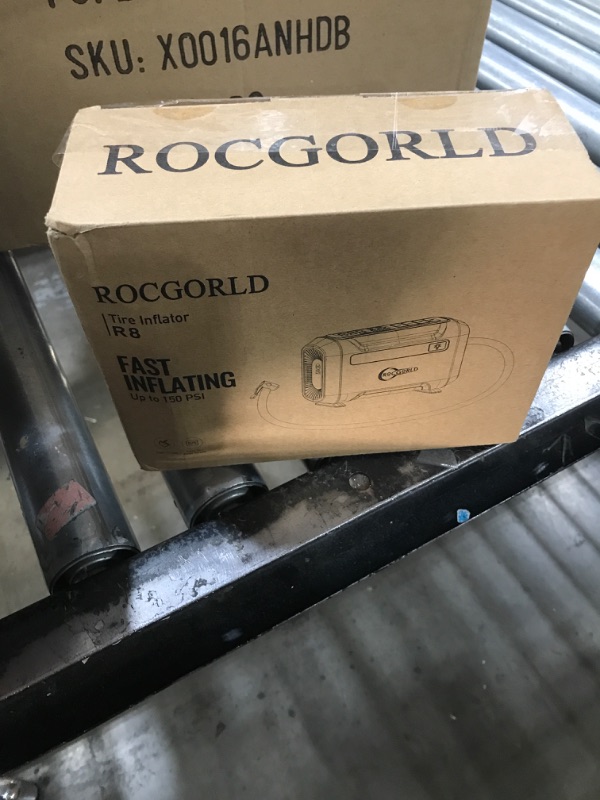 Photo 1 of ROCGORLD R8 Tire Inflator Portable Air Compressor, DC 12V Air Compressor Portable with Large Dual Digital Screen, 3X Faster Inflation Air Pump for Car, Bike, Ball, Motor