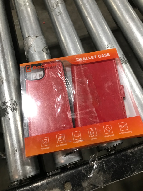 Photo 1 of Bocasal Detachable Wallet Case for iPhone 14 RFID Blocking Card Slots Holder Premium PU Leather Magnetic Kickstand Shockproof Wrist Strap Removable Flip Protective Cover 5G 6.1 inch (Red)
