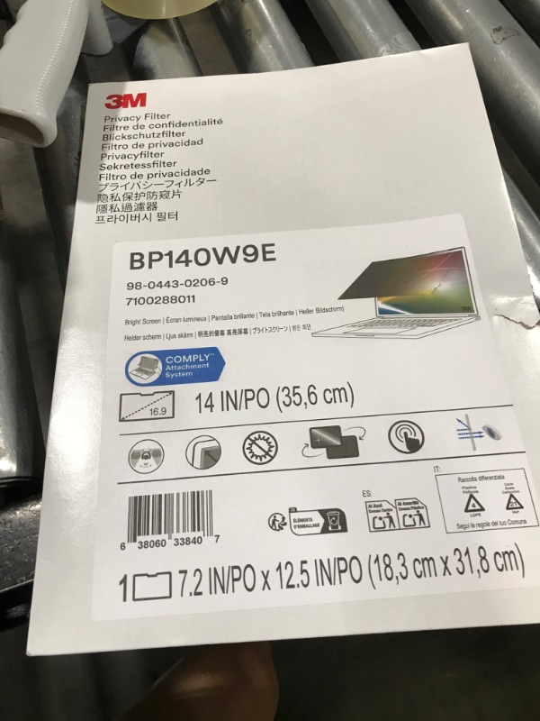 Photo 1 of 3M Bright Screen Privacy Filter for 14in Full Screen Laptop, 16:9, BP140W9E