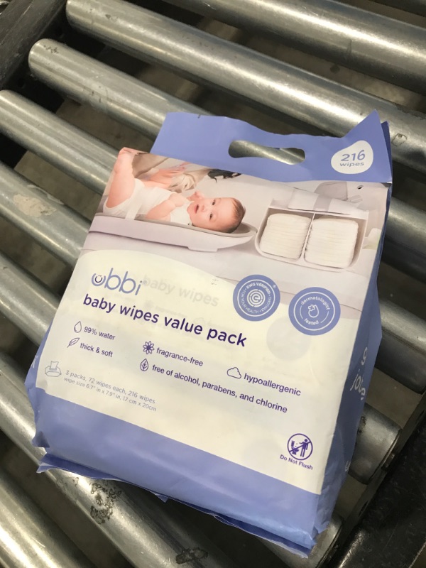 Photo 1 of Ubbi Fragrance-Free Baby Wipes, 99% Water Based, Plant Based Wipes, Hypoallergenic for Sensitive Skin with Chamomile, Vitamin E & Aloe, EWG Verified, Value Pack, 3 Pack (216 Wipes Total)