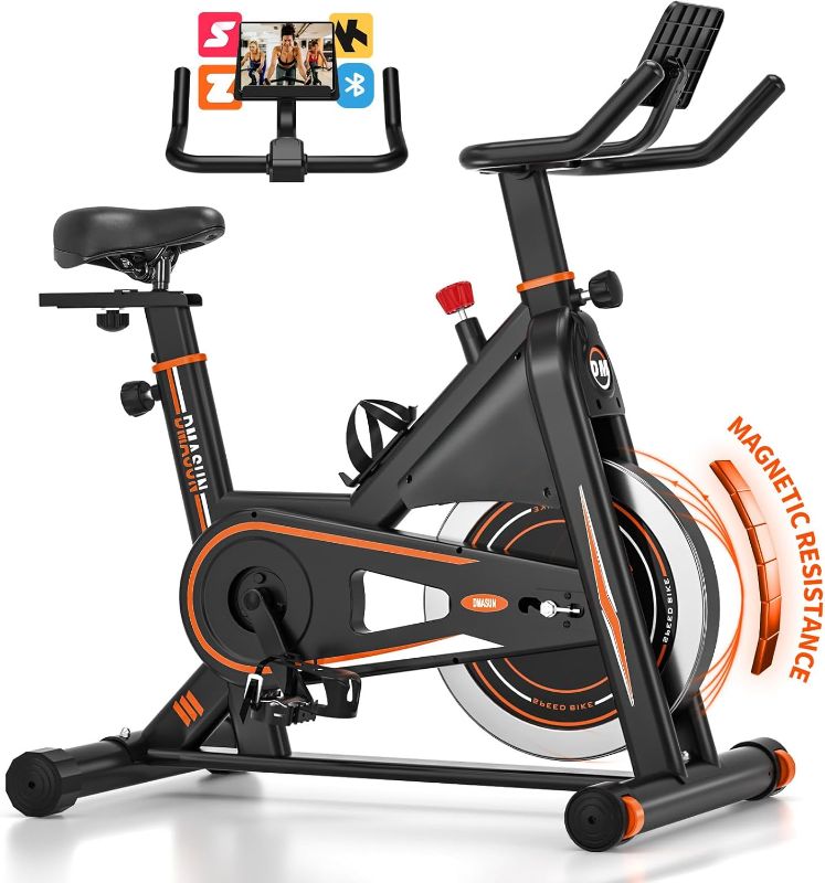 Photo 1 of Exercise Bike, DMASUN Classic Brake Pad Stationary Bike for Home with 330 LBS Capacity, Indoor Bike with Comfortable Seat Cushion, Digital Display with Tablet Holder