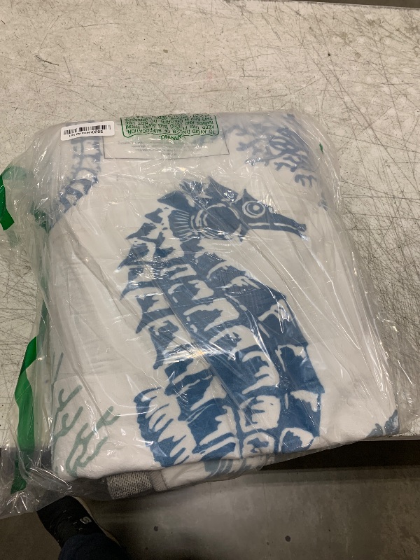 Photo 1 of Coastal Nautical Rug for Bedroom & Living Room, Soft Low Velvet Carpet, Washable Beach Area Rug - Modern Light Blue Seahorse, 5x7
