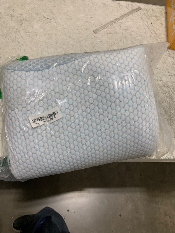 Photo 1 of Anvo Memory Foam Pillow, Neck Contour Cervical Orthopedic Bed Pillow for Sleeping Side Back Stomach Sleeper, Ergonomic Design for Neck and Shoulder Pain Relief, Blue White, Firm