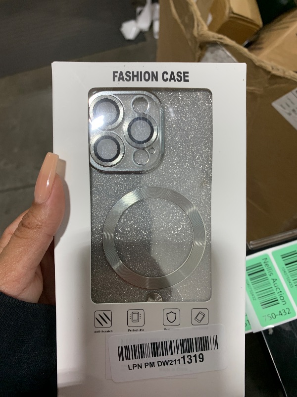 Photo 1 of Misea Magnetic for iPhone 16 Pro Max Case Compatible with MagSafe [Military Grade Drop Protection] Full Camera Lens Protector Plating Glitter Soft Phone Case for Women Girls 6.9 inch, Silver