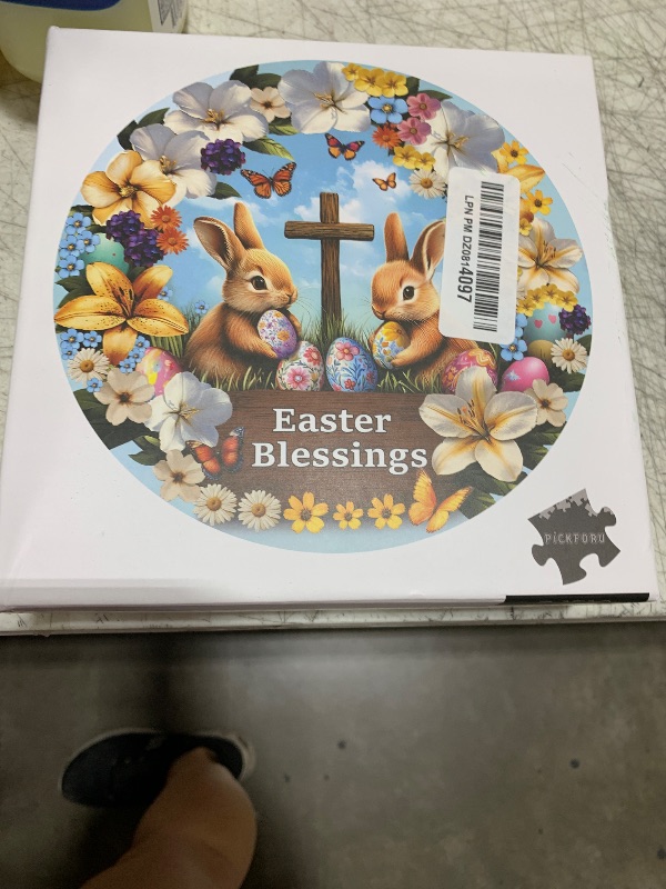 Photo 1 of Easter Puzzles for Adults 1000 Pieces, PICKFORU Flower Bunny Jigsaw Puzzles, Cross Easter Eggs Puzzles, Round Spring Floral Puzzle for Plant Lover
