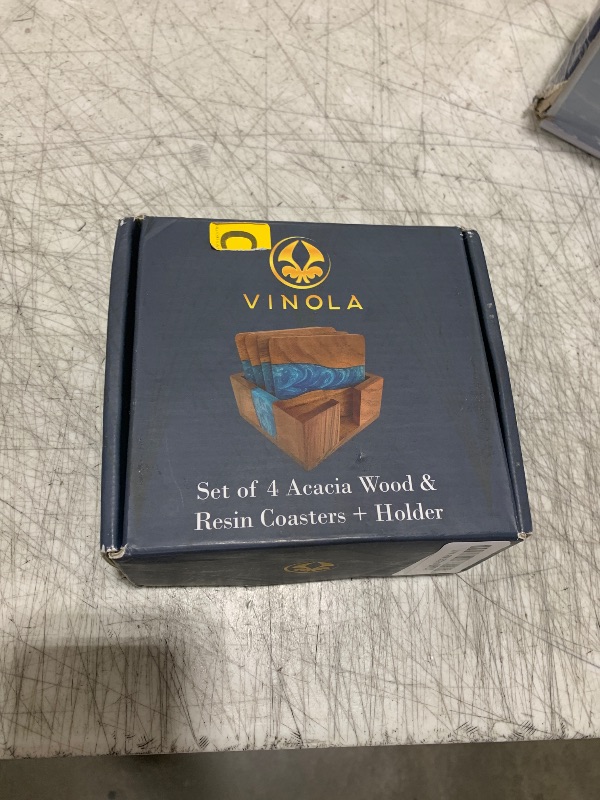 Photo 1 of Vinola Wood Coasters with Resin - Set of 4 Cup Coasters with Holder - 4 x 4 Inches - Unique, Handmade, & Aesthetically Pleasing for Home, Office, Bar Decor - Modern, Rustic, Blue