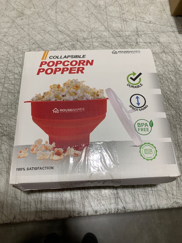 Photo 1 of Collapsible Silicone Microwave Hot Air Popcorn Popper Bowl With Lid and Handles - Red