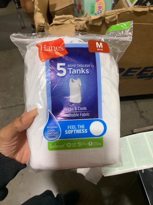 Photo 1 of Hanes Boys' Tank Undershirt, EcoSmart Cotton Shirt, Multiple Packs Available, White, Medium
