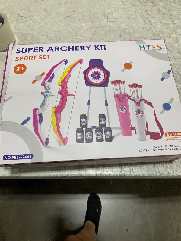 Photo 1 of HYES 2 Pack Bow and Arrow for Kids 4-6, LED Light Up Archery Set with 24 Suction Cup Arrows, 1 Standing Target, 6 Score Targets & 2 Quiver, Indoor Outdoor Sport Gifts for Girls Ages 8-12
