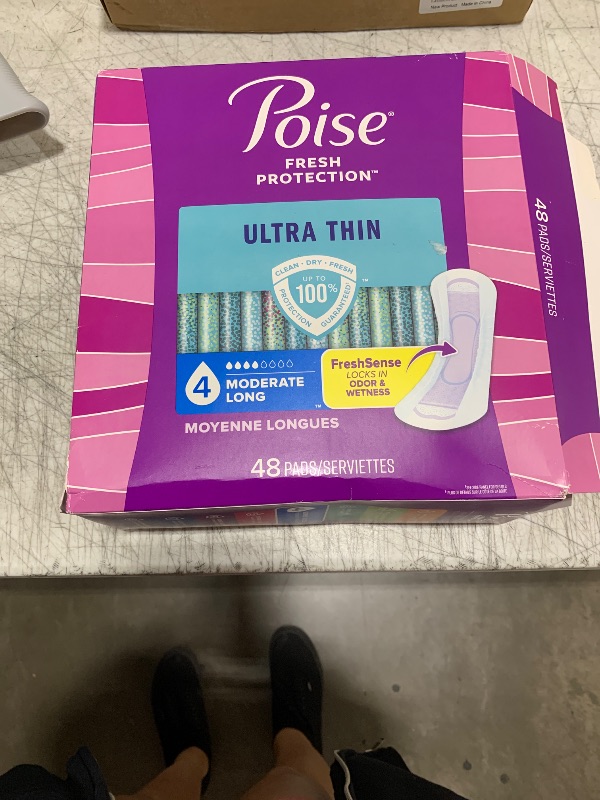 Photo 1 of Poise Ultra Thin Incontinence Pads & Postpartum Incontinence Pads, 4 Drop Moderate Absorbency, Long Length, 48 Count, Packaging May Vary