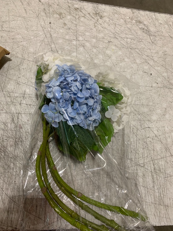 Photo 1 of Waipfaru 4Pcs Real Touch Hydrangea Artificial Flowers, Blue & White Fake Hydrangea Flowers, 21" Lifelike Latex Faux Hydrangea Flowers for Wedding Bouquet Home Decor Centerpieces