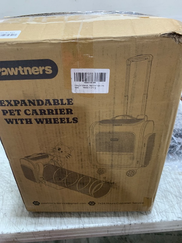 Photo 1 of Rolling Cat Carrier with Wheels: Dog Carrier for Small Dogs & Large Cats, Expandable Pet Carrier on Wheels with Cat Play Tunnel, Large Capacity, Breathable Mesh, Side Pocket, Grey