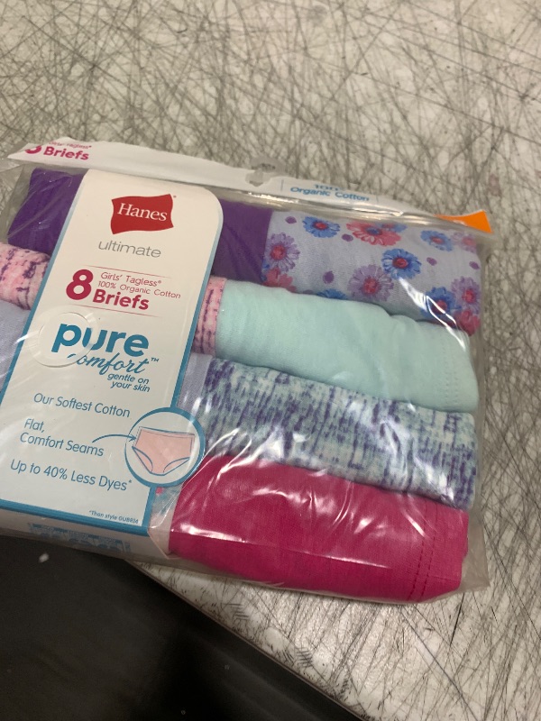 Photo 1 of Hanes Little Ultimate Girls' Underwear, Pure Comfort Organic 100% Cotton Panties, Hipsters, 8-Pack, Brief-Pink Blue Solids & Patterns, 8