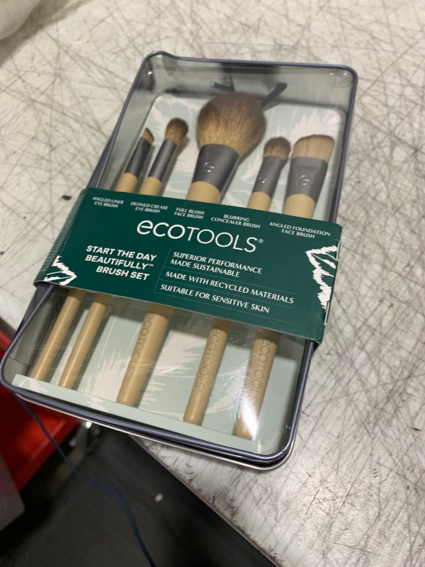 Photo 1 of EcoTools Makeup Brush Set for Eyeshadow, Foundation, Blush, and Concealer with Bonus Storage Case, Start the Day Beautifully, Travel Friendly, 6 Piece Set