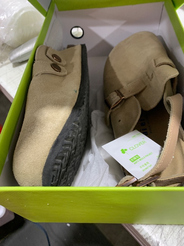 Photo 1 of GOKAR Women Clogs with Back Strap Suede Slingback Mules Clogs with Strap for Women Men Cork Footbed Sandals Taupe