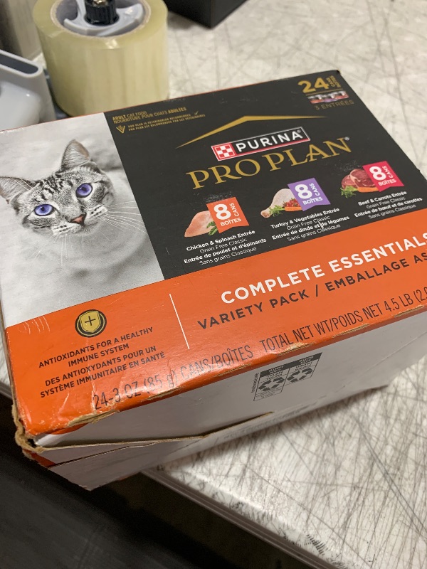 Photo 1 of Purina Pro Plan Complete Essentials Chicken, Turkey and Beef Grain Free Wet Cat Food Variety Pack - (24) 3 oz. Cans
Exp 05\2026
