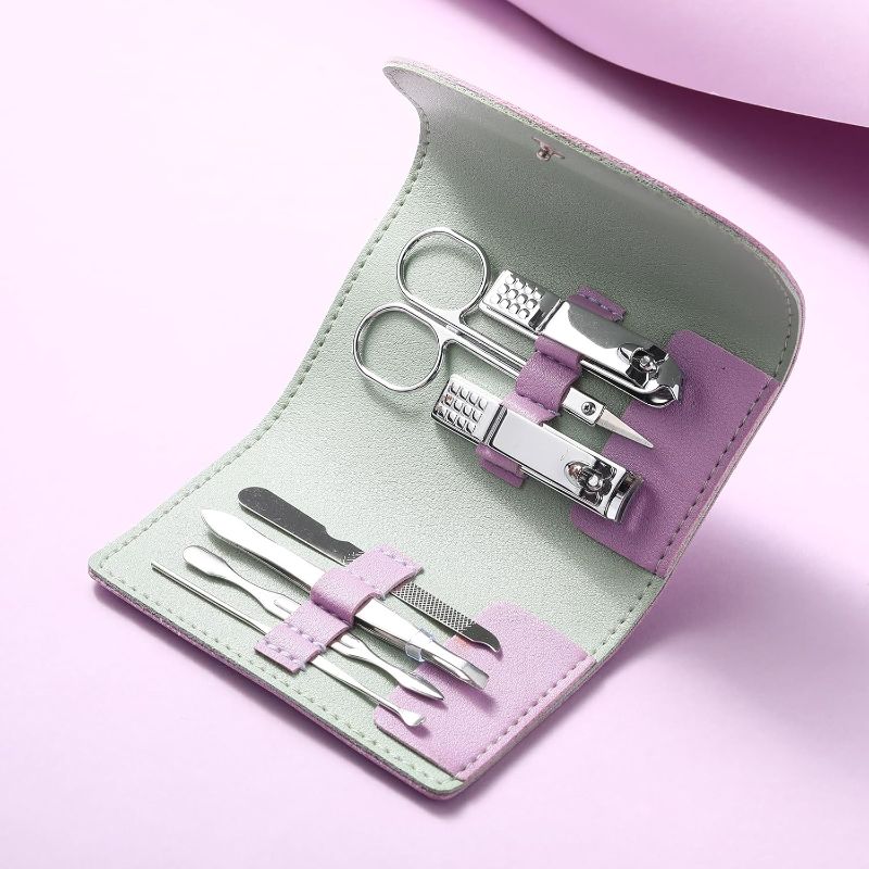 Photo 1 of Lanties Manicure Set  Manicure Nail Clipper Kit 7 in 1 Stainless Steel Professional Nail Care Pedicure with Travel Portable Bag Grooming Kits for Women Men Home (color may vary)