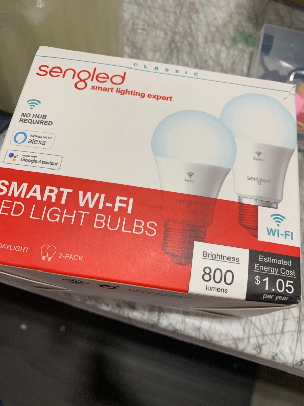 Photo 1 of Sengled Smart Light Bulbs, WiFi Light Bulbs, Alexa Light Bulb, Smart Bulbs that Work with Alexa & Google Assistant, A19 Daylight (5000K) No Hub Required, 800LM 60W Equivalent High CRI>90, 2 Pack