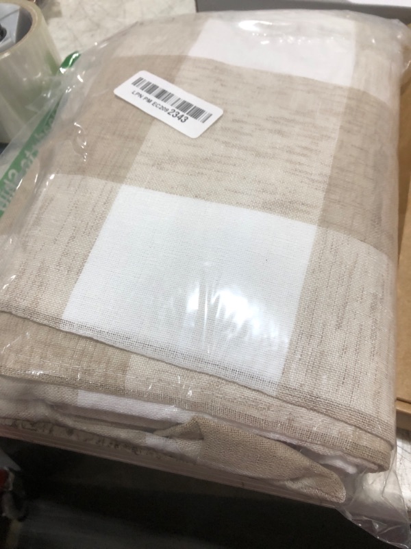 Photo 1 of Bapawfish Short Tan White Buffalo Plaid Full Blackout Window Curtains Checkered Vintage Linen Textured Grommet Panels Thermal Insulated Drapes Farmhouse Bedroom Window Treatment,Living Room,40"x63"x2