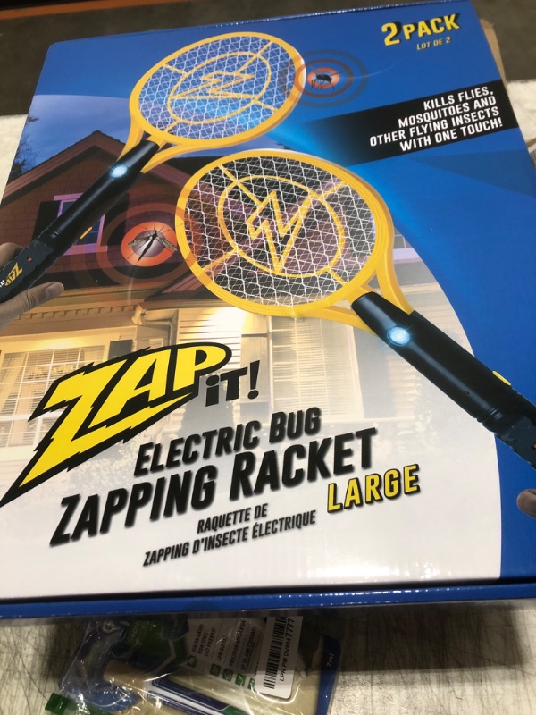 Photo 1 of ZAP iT! 4,000 Volt Electric Handheld Bug Zapper Racket - USB Rechargeable Indoor Safe Mosquito Zapper and Fly Swatter for Indoor and Outdoor Use - 2 Pack (Large, Yellow)