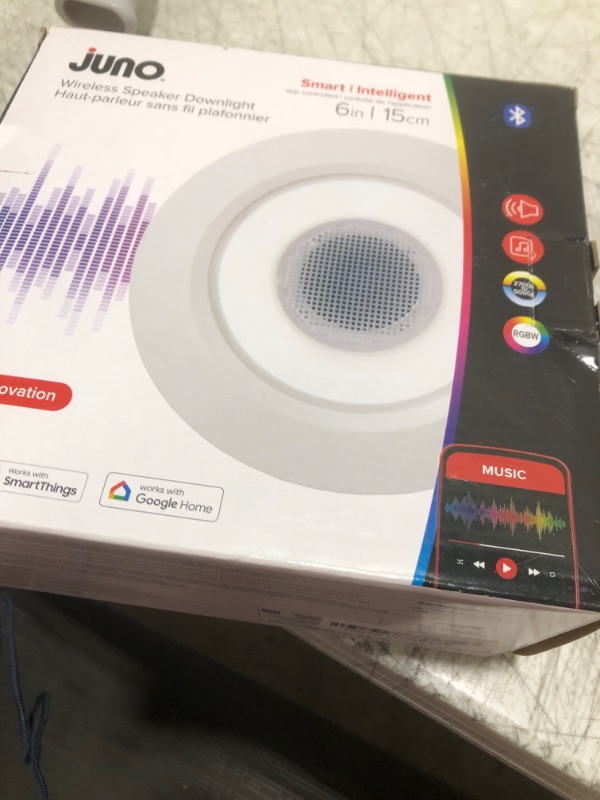 Photo 1 of Juno 6 Inch Smart Recessed Light Speaker, Bluetooth, Alexa, Google Home Compatible, RGBW Speaker Downlight, Dynamic Color Red Green Blue White, Matte White (J6SLC RGBW MW M6)