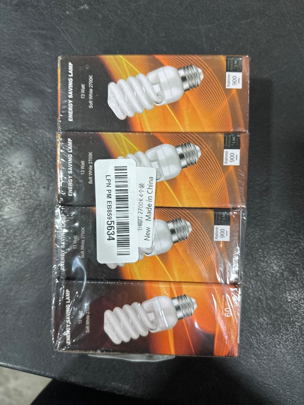 Photo 1 of E26 CFL Light Bulbs 13Watt, T2 Spiral Soft White 2700K 900lm E26 Medium Base Compact Fluorescent Light Bulbs, UL Approved, 120v 60Hz, Self Ballasted CFL Bulbs (60Watt Equivalent), Pack of 4