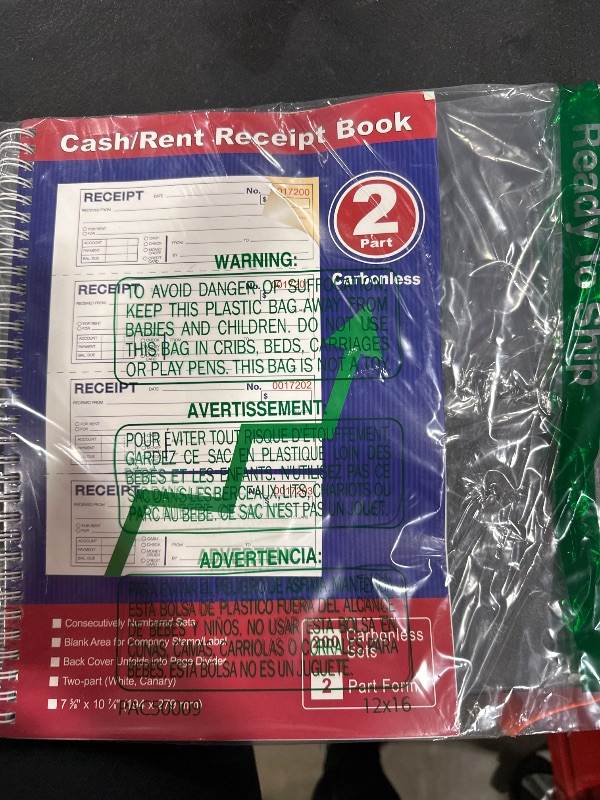 Photo 1 of Money and Rent Receipt Book 2-Part Carbonless 7-5/8" x 11" Spiral Bound 200 Sets per Book 4 Receipts per Page(1pack)