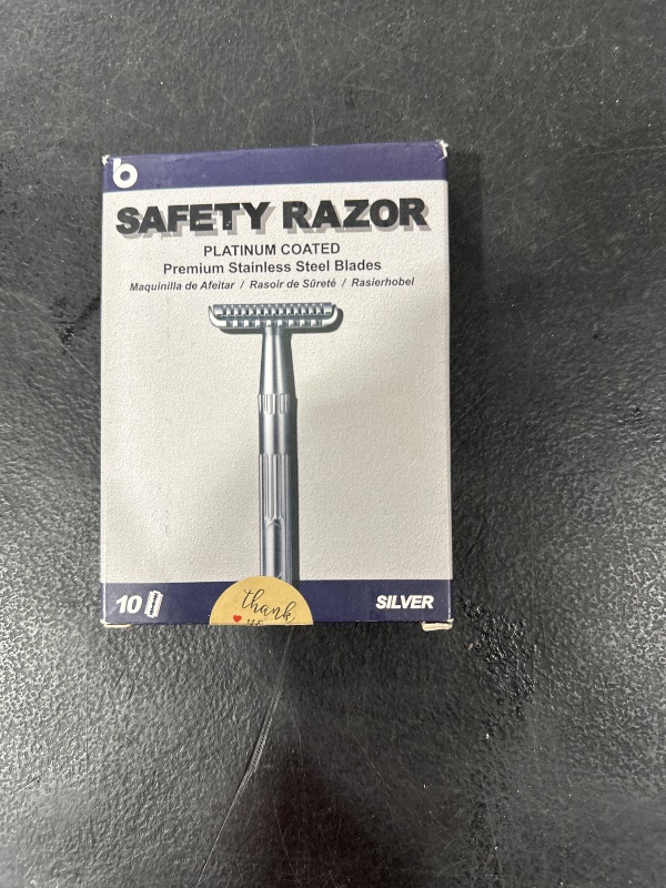 Photo 1 of Matte Silver Double Edge Safety Razor, Single Blade Razors for Men and Women, with 10 Stainless Steel Safety Razor Blades, Reusable, Smooth and Close Wet Shaving Kit, Plastic Free