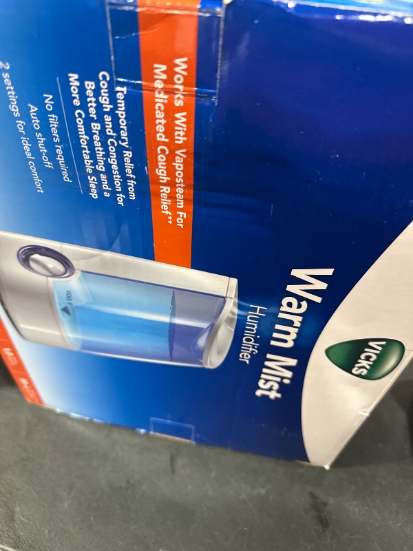 Photo 1 of Vicks Warm Mist Humidifier - Air Humidifier for Bedroom, Home & Large Room, Baby, Kids and Adults Soothing Steam Vaporizer for Cough, Congestion, Allergies & Dry Air, VapoSteam Compatible