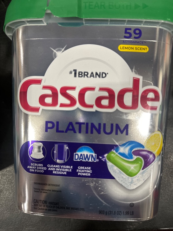 Photo 1 of Cascade Platinum Dishwasher Pods, Dishwasher Detergent, Dish Detergent Soap, Lemon, 59 Count