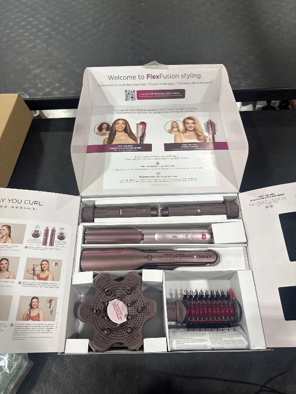 Photo 1 of Shark FlexFusion Hair Straightener & Powerful Hair Dryer with Diffuser, Fusion Hair Brush, Ceramic Air Styler with Auto-Wrap Hair Curlers, Ceramic Plates, Cosmic Blush HD642S
