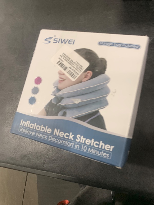 Photo 1 of S Cervical Neck Traction Device for Neck Pain Relief - Inflatable Neck Stretcher Traction Collar for Neck Decompression - Best Home Use Neck Brace Pump (Blue Plush)