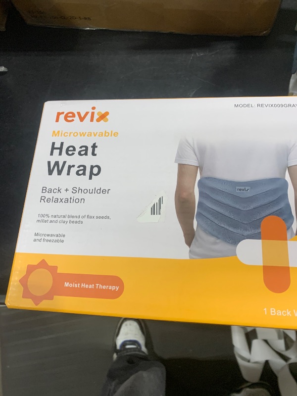 Photo 1 of REVIX Microwavable Heating Pad for Back, Extra Large Microwave Heated Pack with Moist Heat for Waist, Stomach, and Shoulder, Unscented Hot or Cold Pack, Gray
