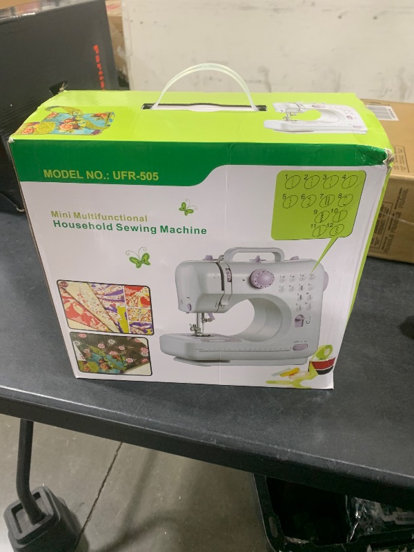 Photo 1 of JUCVNB Mini Sewing Machine for Beginners and Kids Ages 8-12, Portable Sewing Machines with 12 Built-in Stitch Patterns, Light, 2 Speed Foot Pedal - Purple & White (with 27 Pieces Sewing Kit)