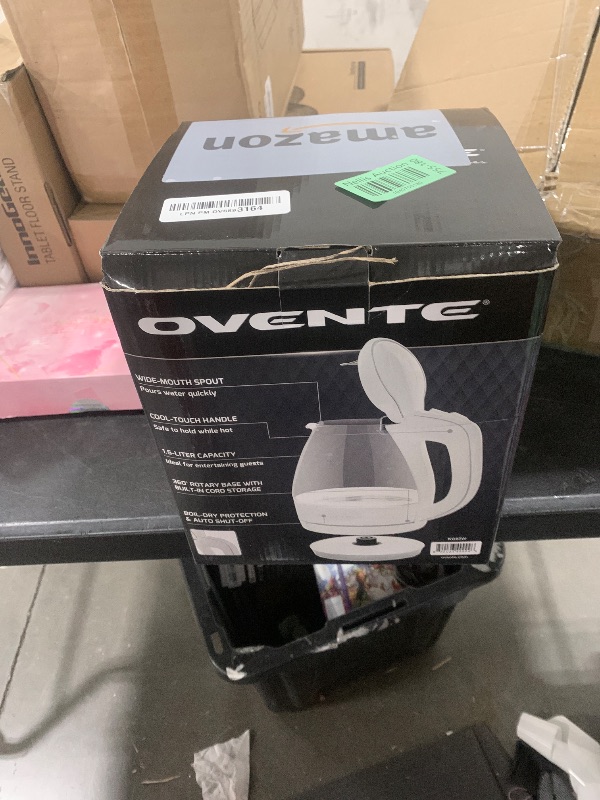 Photo 1 of OVENTE Electric Kettle, 1.5L Borosilicate Glass Countertop Water Heater and Boiler for Coffee or Tea, BPA-Free, Auto Shut-Off, Boil-Dry Protection, Removable and Washable Spout Filter, White KG83W