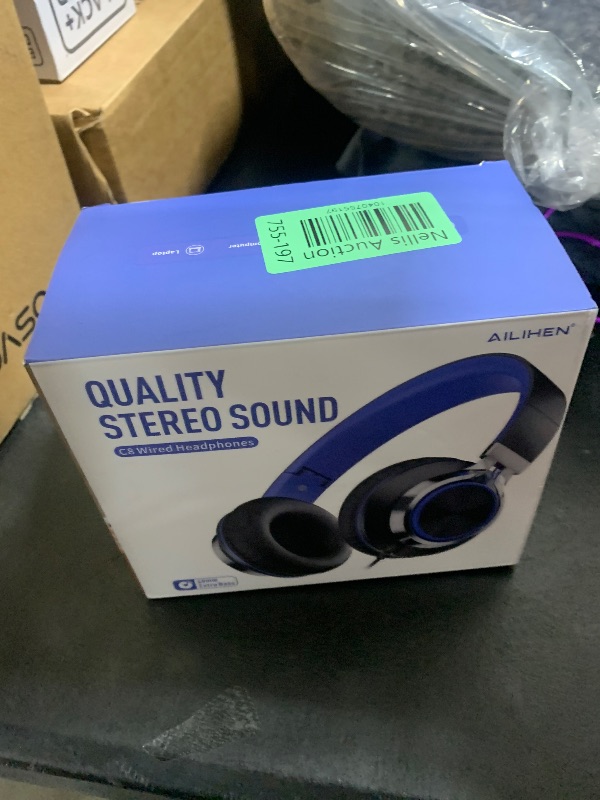 Photo 1 of AILIHEN C8 Headphones Wired, On-Ear Headphones with Microphone and Volume Control Foldable Corded Stereo 3.5mm Headset for Smartphones Chromebook Laptop Computer PC Tablets Travel(Black/Blue)