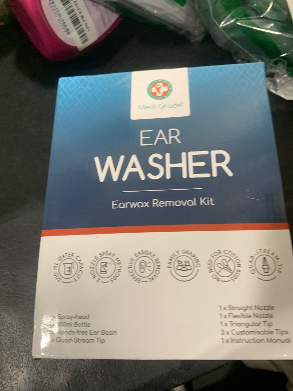Photo 1 of Medi Grade Ear Cleaning Kit Including Ear Cleaner Bottle, Basin, and Ear Bulb Syringe with Quad-Stream tip - Earwax Removal Kit for Enhanced Hearing Clarity - Ear Wax Removal Tool for Ear Hygiene