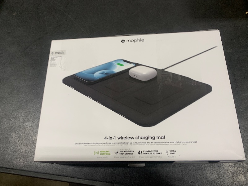 Photo 1 of Mophie 4-in-1 Wireless Charging Mat for Apple iPhone, AirPods & Watch, Samsung Galaxy, Google Pixel, and All Qi-Enabled Devices, Additional USB-A Port, Intuitive Design, Includes Apple Watch Stand